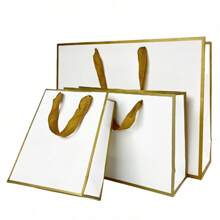 3 piezas Bolsas de regalo con borde dorado, para empaquetar regalos de boda, fiestas y vacaciones, bolsas de papel para ropa/joyería