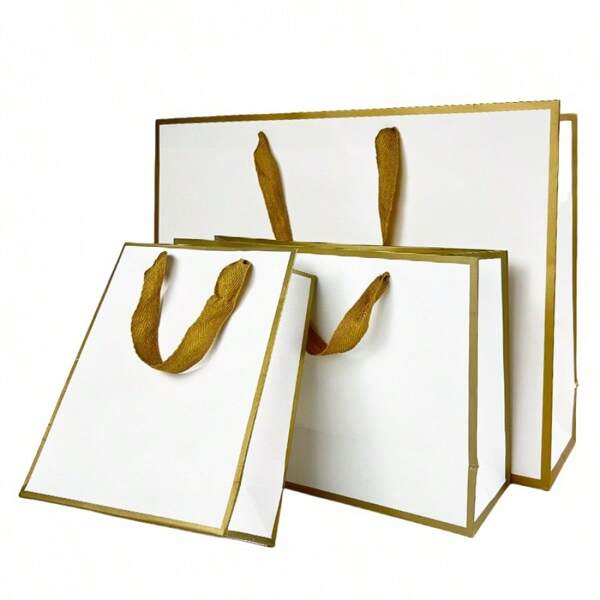3 piezas Bolsas de regalo con borde dorado, para empaquetar regalos de boda, fiestas y vacaciones, bolsas de papel para ropa/joyería