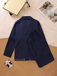 Plaid Lounge Set, Adorable Turndown Collar Button Up Top And Long Pants, Ladies Sleepwear And Loungewear, Fall Winter Clothes