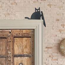 Decorazione da parete in stile classico a forma di gatto nero - silhouette retrò 2D con coltello, decorazione plastica Ognissanti e per tutto l'anno per soggiorno, camera da letto, sopra la porta - senza bisogno di elettricità, facile da appendere, elemento d'arredo camera da letto, design stravagante, decorazione, decorazione a coltello, per interior designer, piatto 2D