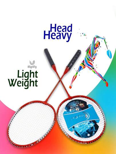 2 Badminton Rackets In A Set, Made Of Iron Alloy, Lightweight And Durable, With Sponge Handles, Available In Multiple Colors, With A Carrying Box, Suitable For Outdoor, Garden, Beach, Family Entertainment Games, Ideal For Holiday Gifts - Blue And White - Yellow And Green - Red And White - Durable - 2 Badminton Rackets + 6 Badminton Balls In A Set