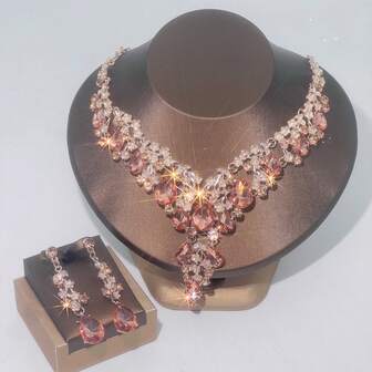 Juego de joyas elegante para mujer, 3 piezas collar y aretes, adecuado para novias, bodas y ocasiones formales