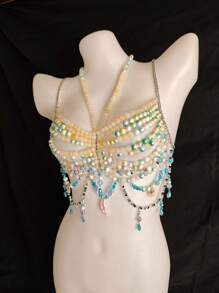 Accessoire de soutien-gorge de chaîne de corps sexy unisexe, élégant pour les boîtes de nuit, les festivals. Losange, imprimé floral, paillettes, romantique français, charme rustique mature, luxueux classique sexy. Perles acryliques à franges, strass, paillettes, romantique français, charme rustique mature, luxueux dos nu à paillettes strass, toutes saisons