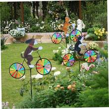 Decoración de bicicleta giratoria con animales de estilo caprichoso - Decoración de 20" de criaturas de dibujos animados para ciclo, molinete de plástico resistente a la intemperie para el patio/jardín, ornamento giratorio y colorido para exteriores con estaca duradera - Multicolor - Ver 5