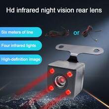 1pc Car Reversing Image Reversing Camera 2 Plug Options HD Infrared Night Vision 4 Lights LED Square Car Rearview Mirror Head - A - View 1