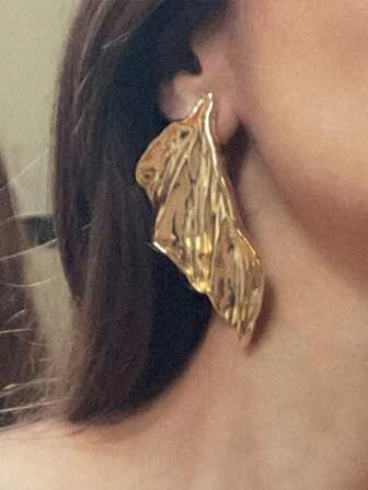 ZAA合金叶子耳环复古立体合金大叶子耳环欧美轻奢花叶耳环跨界耳钉女