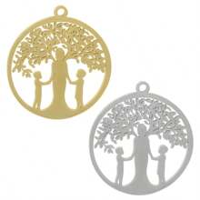 2pcs Fashionable 304 Stainless Steel Gold/Silver Plant & Flower Pattern Pendant, Vacuum Electroplated Durable Craft, Suitable For Necklace, Earrings, DIY Jewelry Making