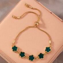 1 pieza Pulsera de acero inoxidable bañada en oro con diseño floral, pulsera elegante de estilo floral como regalo de joyería para niños