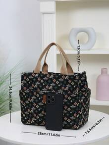 DLIU 全新大容量加厚手提袋，隔热铝箔内衬，拉链半封口，多口袋户外储物袋，适合午餐、便当、工作餐携带、返校、复古风格、方形学校用品袋，适合女士午餐袋野餐配件