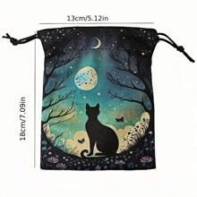 Double-Sided Kitten Print Polyester Tarot Card Pouch (18x13cm), Drawstring Storage Bag For Cards, Crystals & Holiday Gifts