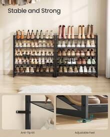 SONGMICS Shoe Rack, 10-Tier Shoe Organizer, Metal Rack For Garage, Set Of 2, 5-Tier Stackable Shelf, With Adjustable Flat Or Angled Shelves, 40-50 Pairs - 黑色 - 查看 8