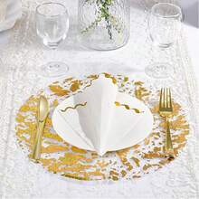 12/24/50/100/150 Stücke 33cm rundes Einweg-Besteck-Set in Goldfarbe, elegante Folie Tisch-Deko, geeignet für Hochzeit, Party, Veranstaltung, Weihnachten, Thanksgiving, Geburtstag, Abschluss, Candle-Light-Dinner, Valentinstag und Single-Party