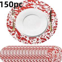 12/24/50/100/150 Stücke 33cm rundes Einweg-Besteck-Set in Goldfarbe, elegante Folie Tisch-Deko, geeignet für Hochzeit, Party, Veranstaltung, Weihnachten, Thanksgiving, Geburtstag, Abschluss, Candle-Light-Dinner, Valentinstag und Single-Party