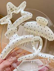 4pcs Elegant Polka Dot & Geometric Pattern Hair Clips, Large Size Hair Claw, Versatile Formal Or Casual Hairstyles, Great Gift For Women On Holidays, Parties, And Everyday Fashion Hair Accessories Beauty Claw Clips - White - View 8