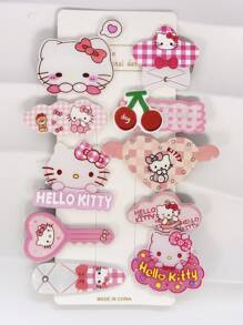 Sanrio 10 piezas de Clips para el cabello de Hello Kitty de Sanrio, accesorios para el cabello infantil, dulces y encantadores de plástico con estampados de colores variados, adecuados para amigas, novias, regalos de cumpleaños, accesorios de playa de verano, accesorios para niñas, cuellos para niñas, aptos para el uso diario y regalos festivos para amigos