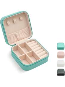 1pc Jewelry Travel Box With Mirror, Small Travel Jewelry Storage Box, Portable Jewelry Box, Travel Mini Storage Display Box, Suitable For Rings, Earrings And Necklaces For Women Storage Organizer Travel Essentials Back To School Dormitory Storage