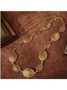 1 pièce Chaîne de ceinture ronde vintage de style occidental en disque doré oxydé avec gravure, accessoire