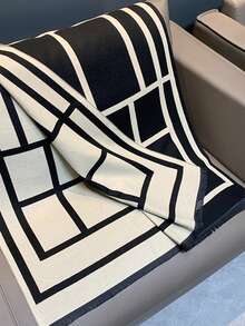 1pc Geometric Pattern Black Scarf For Women, Warm And Versatile Wrap/Shawl, Suitable For Winter, Office Air-Conditioning For Dress - Black - View 2