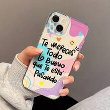 ​​"Positive Vibes Clear Case" Phone Accessories - Inspirational Quote + Soft Pastel Design | Shockproof, Slim Fit For IPhone 16/15/14/13 (Cute & Motivational)​ - Clear - View 3