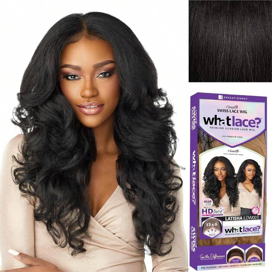 Sensationnel What Lace 13X6 Wigs - Latisha Lacefrontal Hand Tied Glueless Synthetic With Natural Density Preplucked Hairline (Off Black 1B) - בלונד בהיר 613 - ראה 1