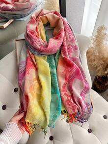1 pezzo Sciarpa in jacquard con motivo paisley, elefante e floreale, scialle arcobaleno bohémien, leggera e versatile per la moda primavera/autunno, viaggi e fotografia