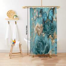 1pc/4pcs Floral Butterfly Multifunctional Bath Decor Set, Including Waterproof Shower Curtain With 12 Hooks, Anti-Slip Bath Mat, U-Shaped Toilet Mat, And Round Toilet Lid Cover, Ideal For Bathroom Scenes Bathroom Accessories Back To School