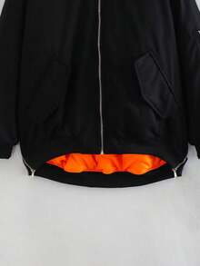 女式黑色飞行员夹克长袖休闲街头宽松秋冬外套 - 黑色 - 查看 6