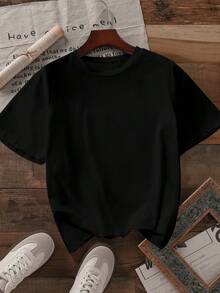 Camiseta Casual de Manga Corta y Cuello Redondo para Mujer Howell, Negra, Verano - Negro - Ver 2