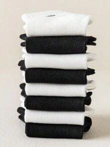 10 paires de chaussettes de sport pour enfants noires et blanches aléatoires, minimalistes et polyvalentes, design unisexe confortable et doux, convenant pour toutes les saisons, pour un port quotidien