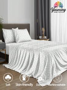 4pcs/Set Green Geometric Plaid Paisley Pattern Sheet Set Easy Care Microfiber Soft Bedding Set Floral Fitted Sheet Set (1pc Flat Sheet+1pc Fitted Sheet+2pcs Pillowcases)Fitted Sheet Set King Queen Full TWIN SIZE Sheet Deep Pocket Up To 11.8 Inch Pillowcase, Soft Breathable Wrinkle-Free Better For Sleep, Luxury Hotel Style, Gift For Mom Dad Friend Domitory Bedding Back School Bedding