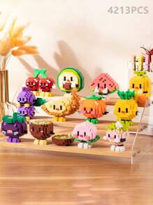 Set de 4213 piezas de bloques de construcción de frutas encantadoras - Aguacate, Sandía, Melocotón, Durian, Cereza, Kiwi, Fresa, Arándano, Rambután, Mangostán, Naranja, Plátano; Bloques de construcción educativos creativos de comida realista para decoración del hogar, regalo de cumpleaños