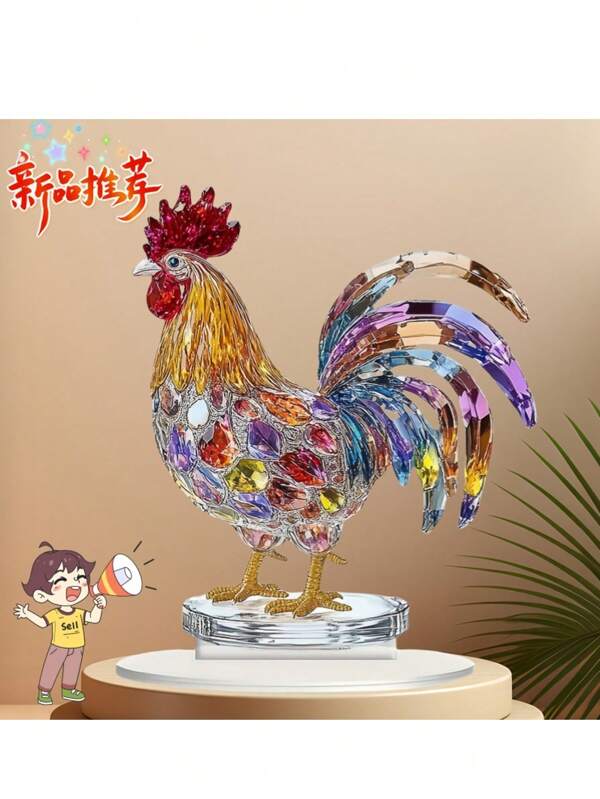 2D Plane Acrylic Colorful Rooster Statue Multi-Functional Desktop Decoration, Suitable For Christmas Halloween, Valentine's Day Birthday Gift, Ideal Gift For All Festivals