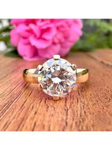 1 pièce Bague ronde élégante et luxueuse, bague de fiançailles, bague de mariage à six griffes, cadeau d'anniversaire pour les femmes, pour toutes les occasions (sans boîte)