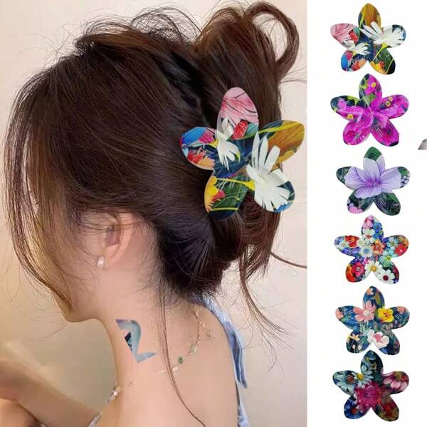 Spinki do włosów z tworzywa ABS z nadrukiem kwiatowym, 1 szt./6 szt./12 szt., nowość z 2025 r., odpowiednie na plażę, w podróż, na imprezę, do biura, na urodziny, do szkoły, do domu, modne spinki do włosów z marmurowym gradientem lilii, słodkie i eleganckie