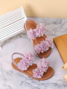 Giày thường ngày lưới hoa co giãn cho bé gái mùa hè, màu trắng - Màu tím - Xem 2