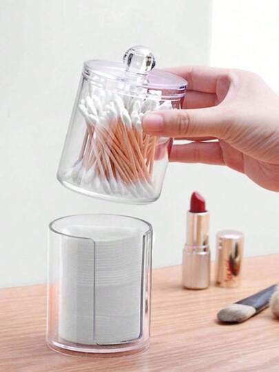 علبة شفافة لحفظ عيدان القطن مع غطاء، صندوق لحفظ الوسادات المخصصة للمكياج، وعاء تخزين للحمام لحفظ عيدان القطن والوسادات والخيط السني، اكسسوارات منظم الحمام، حاوية تخزين للعودة إلى المدرسة