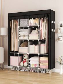 1pc Multicolor Portable Wardrobe, Easy Assemble Home Closet With Side Pockets, Versatile Storage Cabinet For Clothes, Blankets, Bags, Hats, Towels