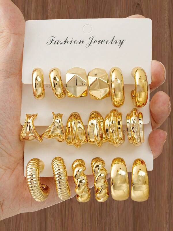6/18pcs Classic Retro Golden Geometric Fashion Earring Studs Sets For Women