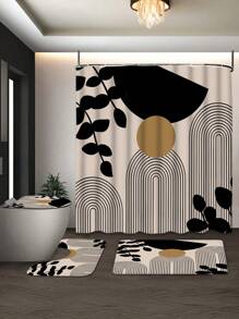 1 Stück/4 Stück Badezimmer Duschvorhang-Set für Zuhause, hergestellt aus 100% Polyesterstoff, wasserdicht & leicht zu reinigen, inklusive 12 Haken, Toilette-Sitzabdeckung, rutschfeste Badematte, waschbarer Vorhangstoff, essentielle Badezimmer-Accessoires für Studenten-/Wohnraum-Dekoration
