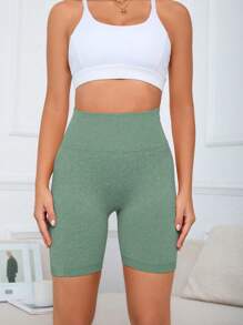 1pc Women Seamless High-Waisted Yoga/Fitness/Weightlifting Shorts, For Gym Workout, Spring/Summer