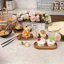 天然相思木木制托盘，适用于餐点、奶酪板、寿司、甜点、婚礼、派对、厨房装饰托盘、多功能小吃托盘，适合感恩节、圣诞节、母亲节和其他节日派对使用 - 咖啡棕 - 查看 6