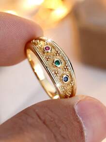 Vanel 1 PC Vintage Exquisite Inlaid Cubic Zirconia Round Design Ring Casual Gift Choice Daily Casual Engagement Party Jewelry