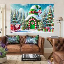 1 pièce Bannière de fond de maison en bonbon de Noël de 8 pi x 6 pi - design de canne de bonbon et de sapin de Noël, toile de fond de photographie en polyester durable pour fête intérieure/extérieure, anniversaire, événements de tailgate, sans électricité nécessaire, accessoire de studio de vacances toutes saisons, décoration saisonnière polyvalente, scène de Noël fantaisiste, qualité d'impression éclatante