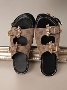 Sandalias de moda con hebilla de murciélago decorativa y sencillas para dama, con correa con hebilla insertada, pantuflas planas y ligeras, chanclas de verano antideslizantes