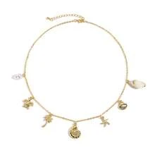 TUANZISP 1pc Women's Fashionable Vintage Pendant Necklace, Boho Ocean Holiday Style Summer Beach Necklace With Starfish, Shell, Palm Tree, Sea Snail, Turtle Pendant Design, Delicate & Unique Women Jewelry Gift - Gold - View 4