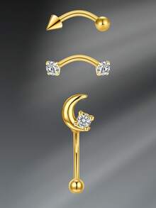 CIZME 3 件 16G 弧形杠铃眉环不锈钢耳钉 16G 眉环套装银链吊坠耳钉 CZ 月亮耳环耳钉耳钉耳钉耳钉饰品男女耳钉耳钉耳钉耳钉耳钉耳钉身体穿孔弧形杠铃