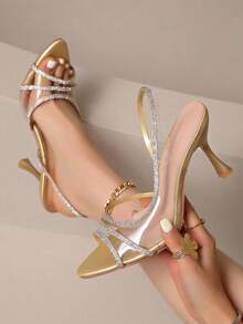 女士夏季新款透明水钻尖头高跟凉鞋