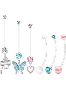 AVYRING 5/6Pcs Pregnancy Belly Bar Plastic Dangly Maternity Belly Button Piercing Jewellery 14 16 18 25 32 35 38mm