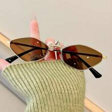 1 pièce Lunettes de mode vintage pour femmes avec monture métallique polygonale dorée de couleur unie,