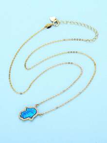 Kaletine قلادة متدلية الموضة مكعب زركونيا و أوبال زخرفة يد الفضة الاسترليني للنساء الزخرفة اليومية قطعة واحدة